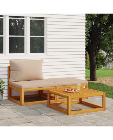 Salon de jardin 3 pcs avec coussins bois massif d'acacia | Mobilier & Déco