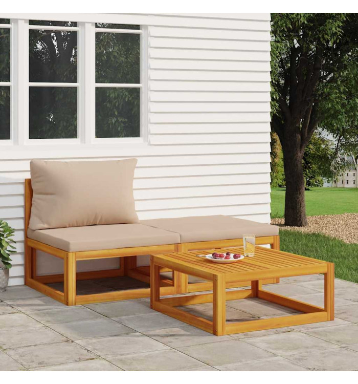 Salon de jardin 3 pcs avec coussins bois massif d'acacia | Mobilier & Déco