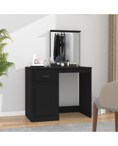 Coiffeuse avec miroir noir 90x50x132,5 cm bois d'ingénierie | Mobilier & Déco