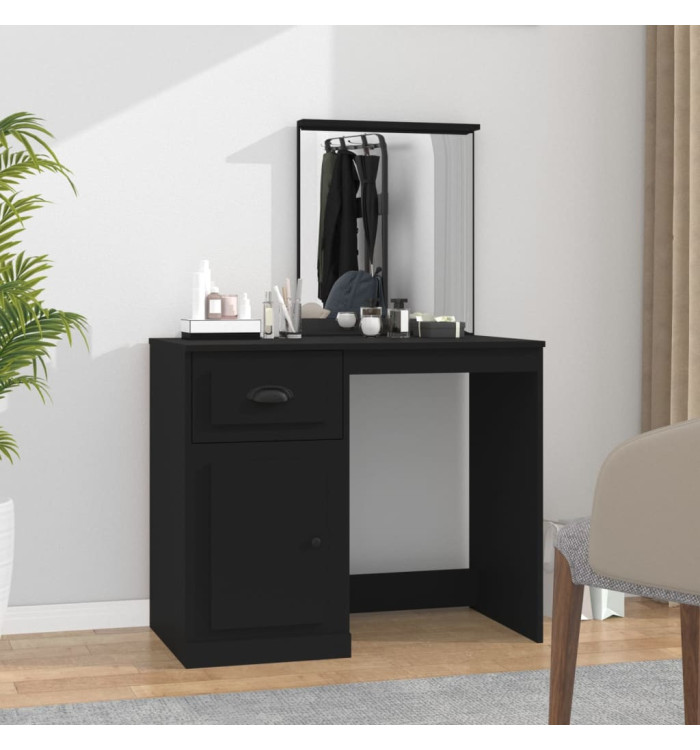 Coiffeuse avec miroir noir 90x50x132,5 cm bois d'ingénierie | Mobilier & Déco