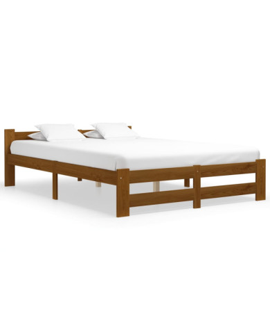 Cadre de lit sans matelas marron miel bois massif pin 180x200cm | Mobilier & Déco