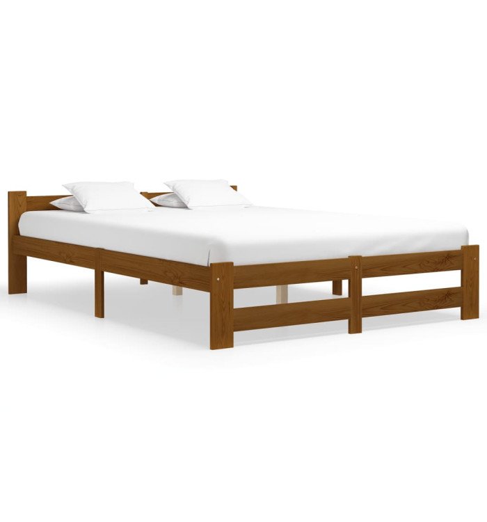 Cadre de lit sans matelas marron miel bois massif pin 180x200cm | Mobilier & Déco