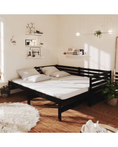 Lit coulissant sans matelas noir 2x(90x200) cm | Mobilier & Déco