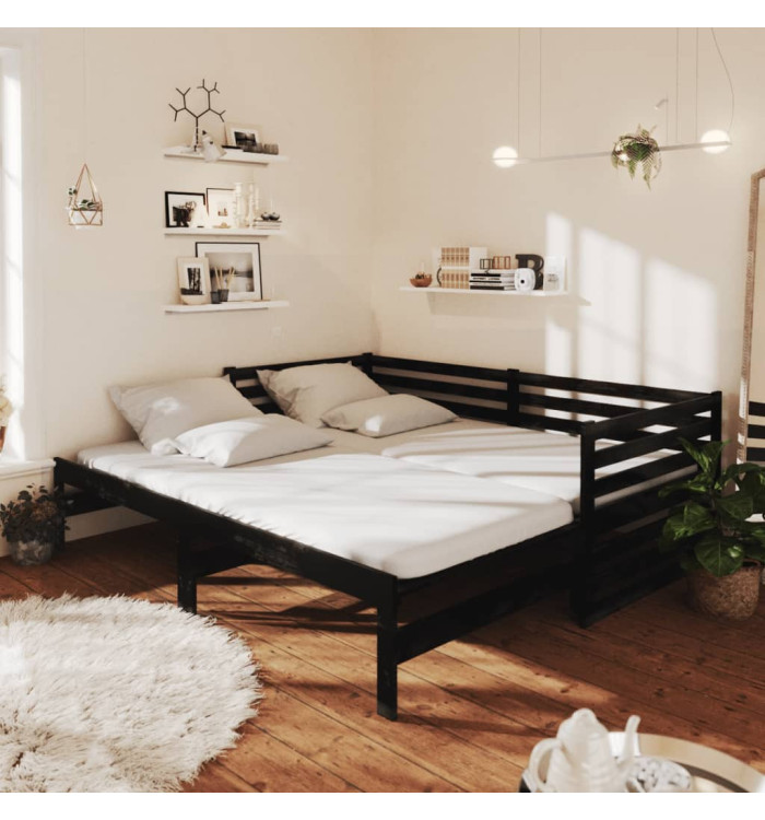 Lit coulissant sans matelas noir 2x(90x200) cm | Mobilier & Déco
