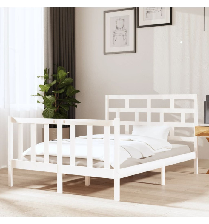 Cadre de lit sans matelas blanc bois de pin massif | Mobilier & Déco