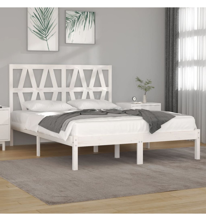 Cadre de lit sans matelas blanc bois massif | Mobilier & Déco