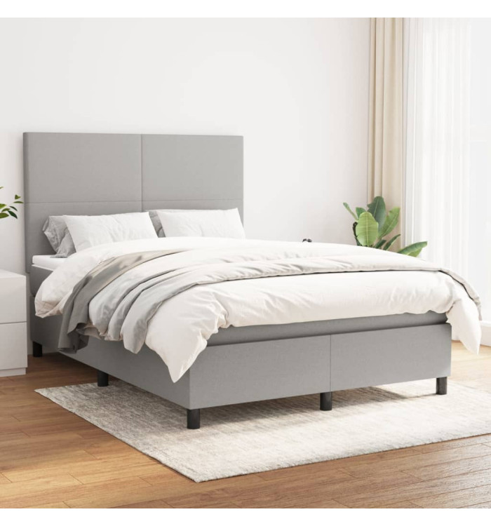 Sommier à lattes de lit avec matelas Gris clair 140x190cm Tissu | Mobilier & Déco