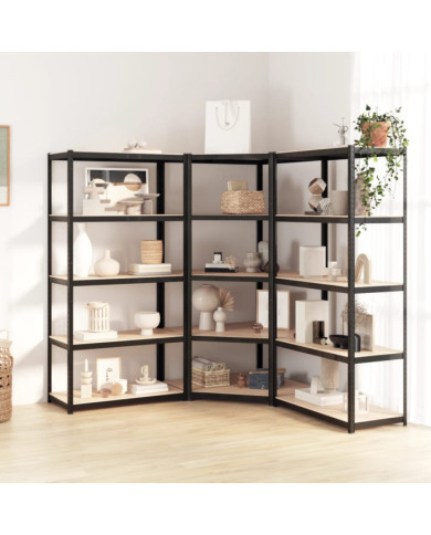 Étagère à 5 niveaux 3 pcs Gris Acier et bois ingénierie | Mobilier & Déco