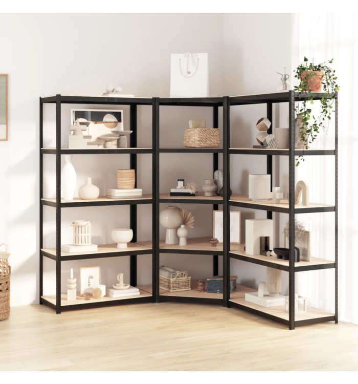 Étagère à 5 niveaux 3 pcs Gris Acier et bois ingénierie | Mobilier & Déco