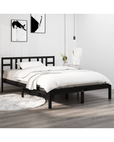 Cadre de lit sans matelas noir 140x190 cm bois massif | Mobilier & Déco