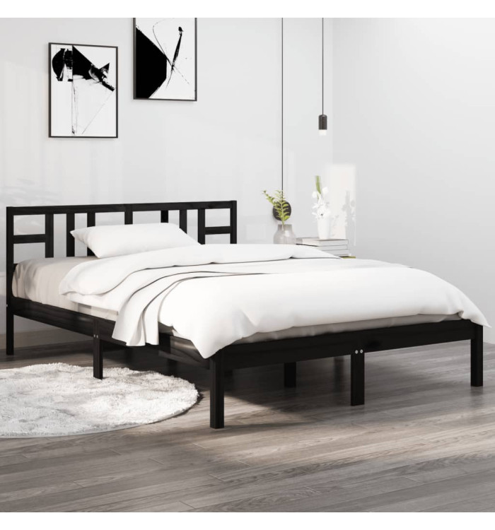 Cadre de lit sans matelas noir 140x190 cm bois massif | Mobilier & Déco