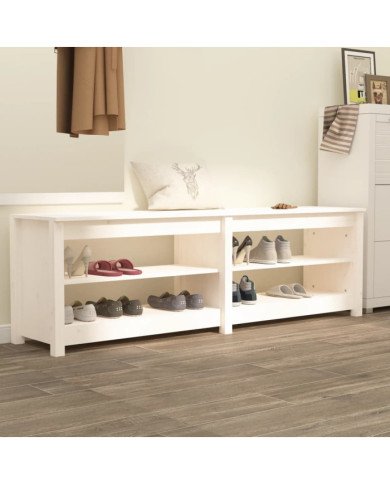 Banc à chaussures Blanc 160x36,5x50 cm Bois de pin massif | Mobilier & Déco