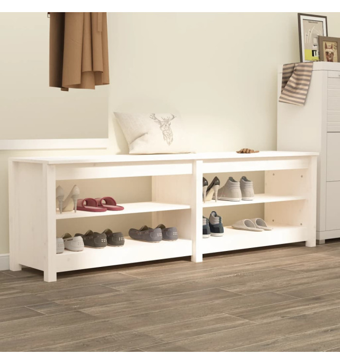 Banc à chaussures Blanc 160x36,5x50 cm Bois de pin massif | Mobilier & Déco