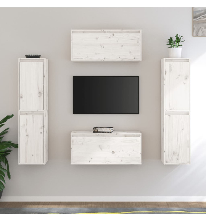 Meubles TV 6 pcs Blanc Bois massif de pin | Mobilier & Déco