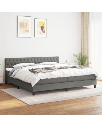 Sommier à lattes de lit avec matelas Gris foncé 200x200cm Tissu | Mobilier & Déco