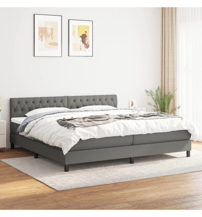 Sommier à lattes de lit avec matelas Gris foncé 200x200cm Tissu | Mobilier & Déco