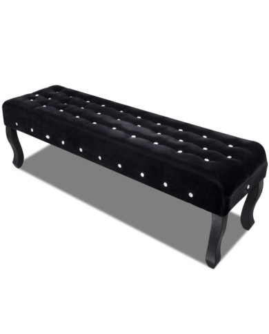 Banc noir tissu velours avec boutons en cristal | Mobilier & Déco