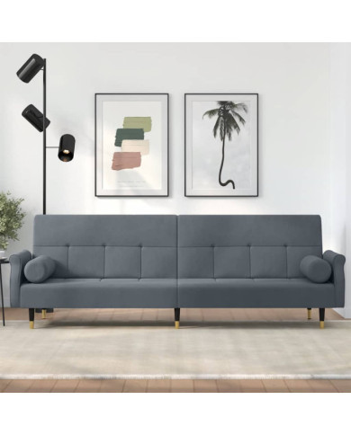 Canapé-lit avec coussins gris foncé velours | Mobilier & Déco