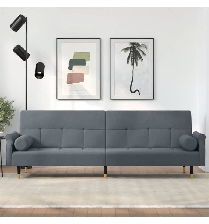 Canapé-lit avec coussins gris foncé velours | Mobilier & Déco