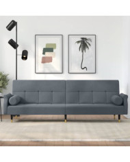 Canapé-lit avec coussins gris foncé velours | Mobilier & Déco