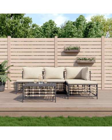 Salon de jardin 5 pcs avec coussins anthracite résine tressée | Mobilier & Déco