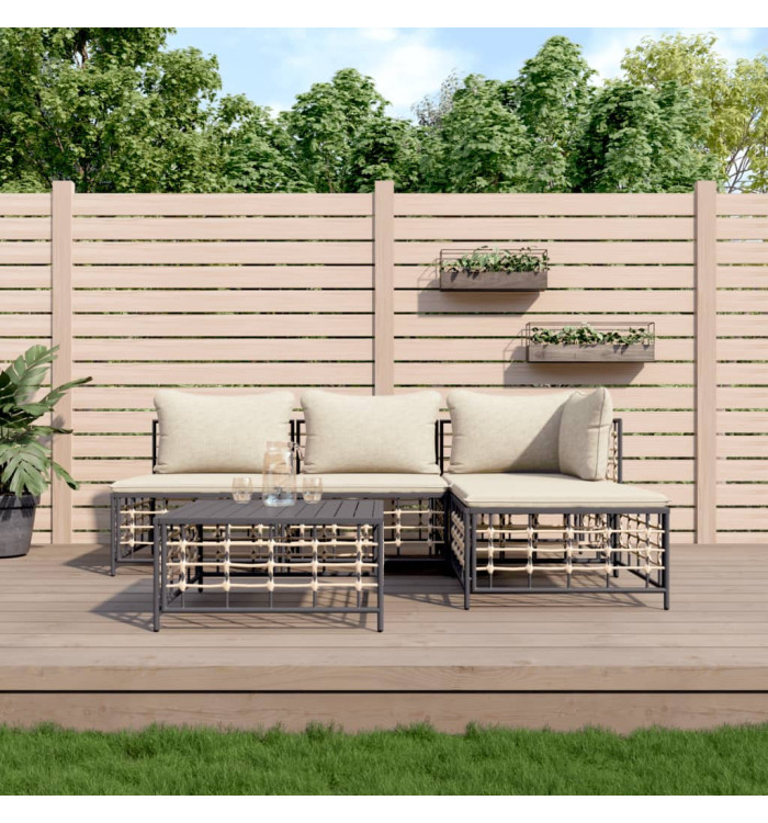 Salon de jardin 5 pcs avec coussins anthracite résine tressée | Mobilier & Déco
