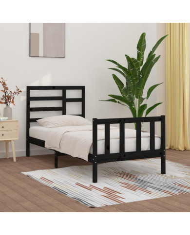 Cadre de lit sans matelas noir 90x200 cm bois de pin massif | Mobilier & Déco