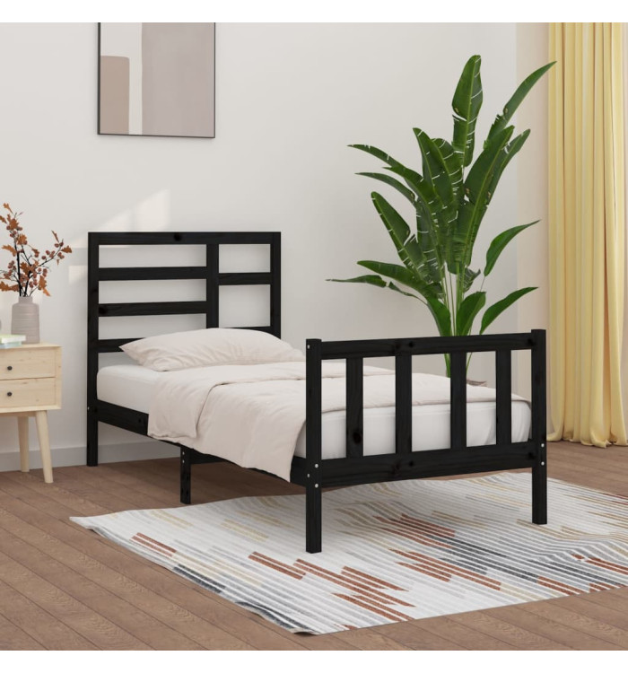 Cadre de lit sans matelas noir 90x200 cm bois de pin massif | Mobilier & Déco