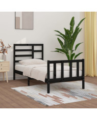 Cadre de lit sans matelas noir 90x200 cm bois de pin massif | Mobilier & Déco