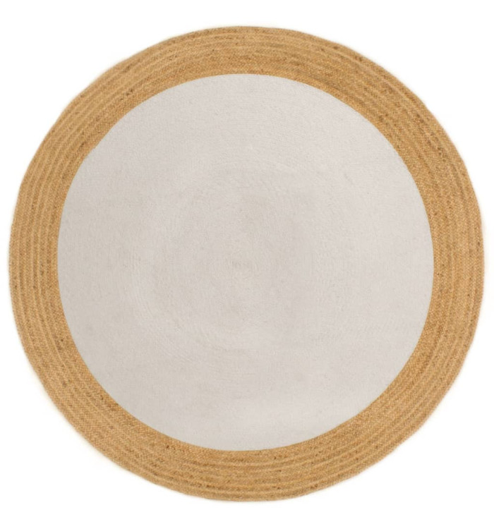 Tapis tressé Blanc et naturel 120 cm Jute et coton Rond | Mobilier & Déco