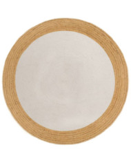 Tapis tressé Blanc et naturel 120 cm Jute et coton Rond | Mobilier & Déco