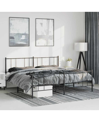 Cadre de lit métal sans matelas avec pied de lit noir 183x213cm | Mobilier & Déco