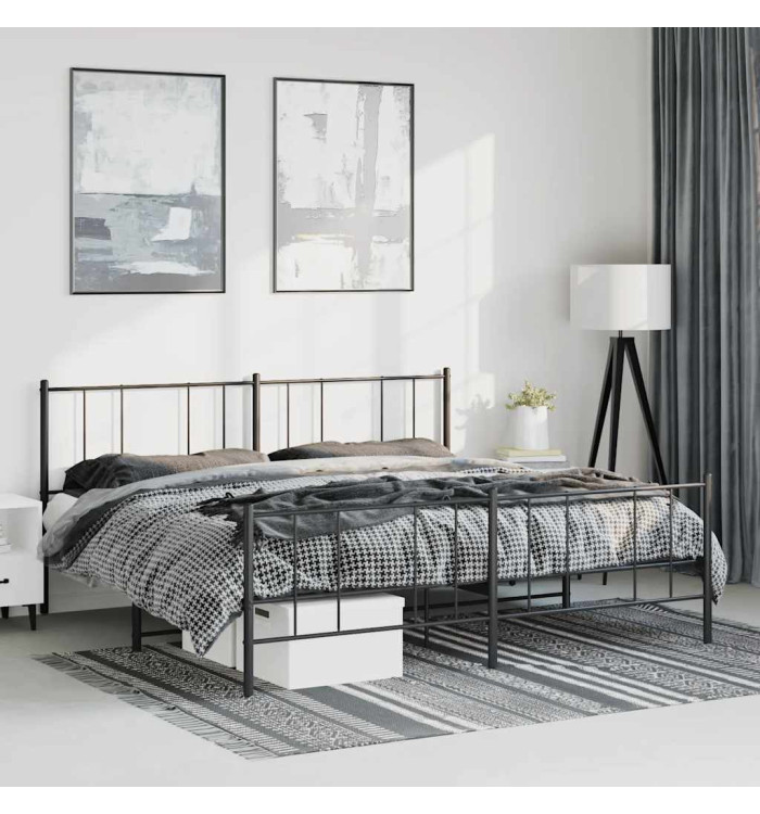 Cadre de lit métal sans matelas avec pied de lit noir 183x213cm | Mobilier & Déco