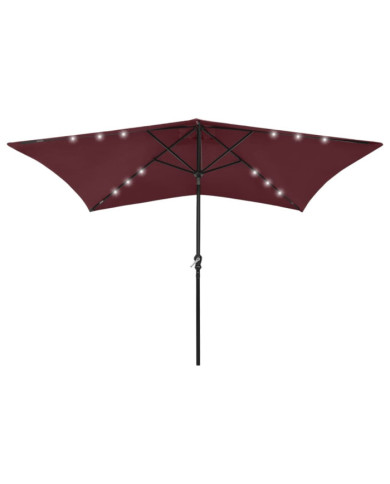 Parasol de jardin avec LED et mât en acier rouge bordeaux 2x3 m | Mobilier & Déco