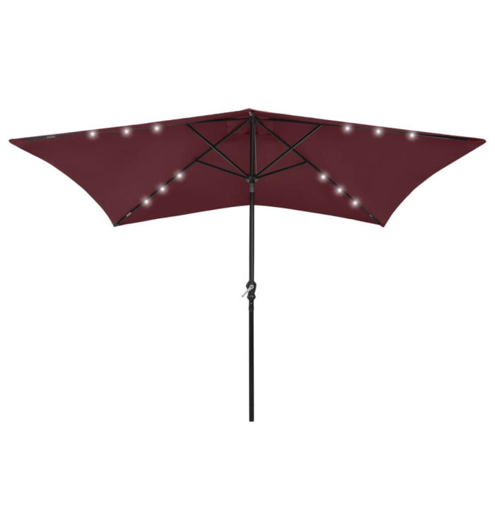 Parasol de jardin avec LED et mât en acier rouge bordeaux 2x3 m | Mobilier & Déco