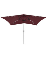 Parasol de jardin avec LED et mât en acier rouge bordeaux 2x3 m | Mobilier & Déco