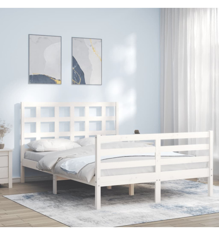 Cadre de lit sans matelas blanc 140x200 cm bois massif | Mobilier & Déco