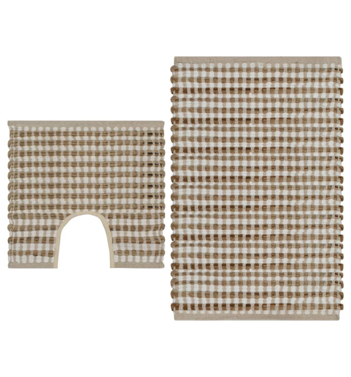 Tapis de salle de bain tissés à la main Naturel et blanc | Mobilier & Déco