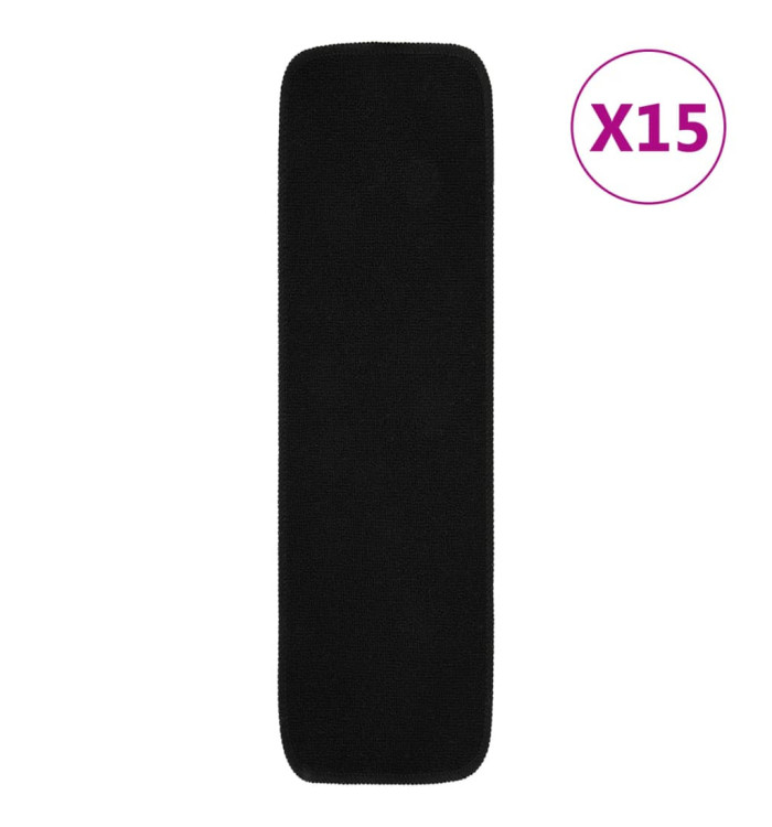 Tapis d'escalier antidérapants 15pcs 75x20cm Noir Rectangulaire | Mobilier & Déco