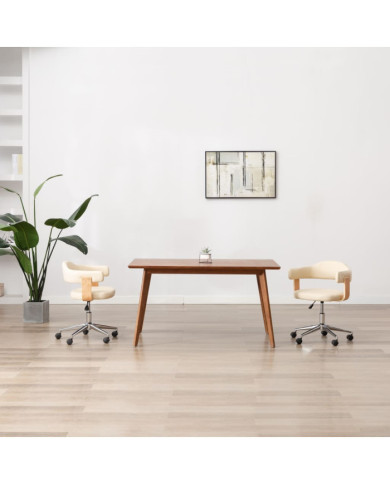Chaise pivotante de bureau Crème Bois courbé et similicuir | Mobilier & Déco