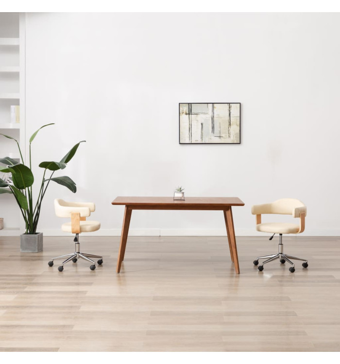 Chaise pivotante de bureau Crème Bois courbé et similicuir | Mobilier & Déco