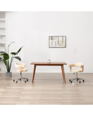 Chaise pivotante de bureau Crème Bois courbé et similicuir | Mobilier & Déco
