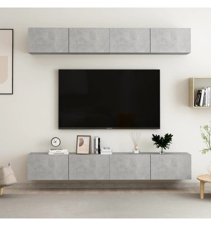 Meubles TV 4 pcs Gris béton 100x30x30 cm Bois d'ingénierie | Mobilier & Déco