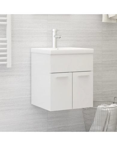 Armoire d'évier avec lavabo intégré Blanc brillant Aggloméré | Mobilier & Déco