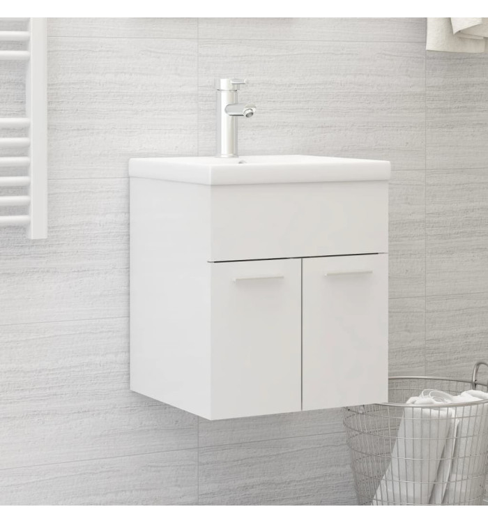 Armoire d'évier avec lavabo intégré Blanc brillant Aggloméré | Mobilier & Déco