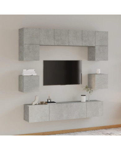 Ensemble de meubles TV 8 pcs Gris béton Bois d'ingénierie | Mobilier & Déco