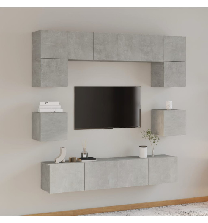 Ensemble de meubles TV 8 pcs Gris béton Bois d'ingénierie | Mobilier & Déco