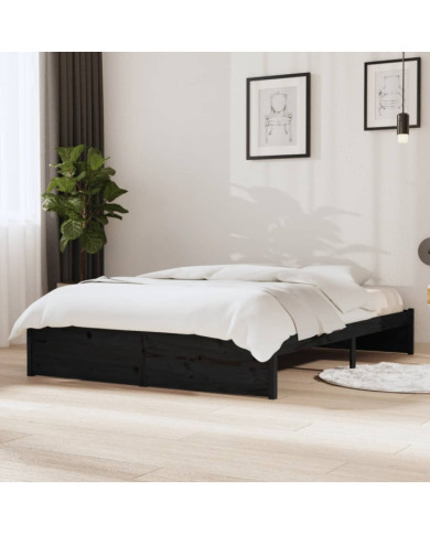 Cadre de lit sans matelas noir bois massif 140x190 cm | Mobilier & Déco