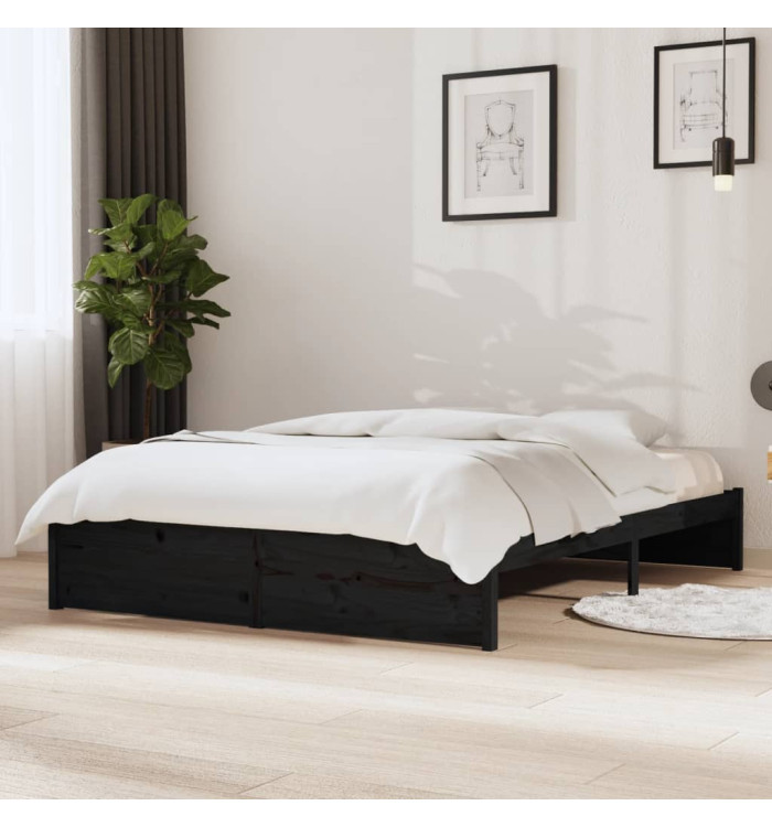 Cadre de lit sans matelas noir bois massif 140x190 cm | Mobilier & Déco