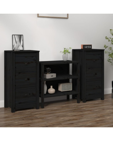 Buffets 2 pcs noir 40x35x80 cm bois massif de pin | Mobilier & Déco
